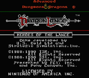 Advanced Dungeons & Dragons - Heroes of the Lance (USA) screen shot title